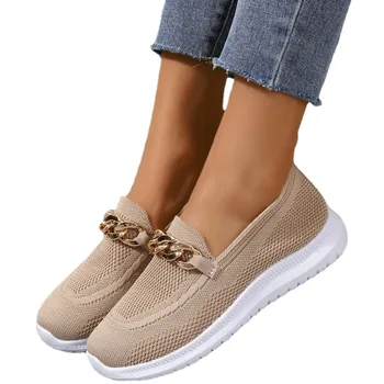 Женская обувь 2023 года, тонкие туфли на толстой подошве с мягкой подошвой, трикотажная дышащая обувь без застежки, женская обувь для настила