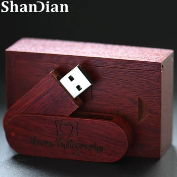 Креативный подарок на свадьбу, USB-флешки 128 ГБ, бесплатный Пользовательский логотип, карта памяти 64 ГБ, Деревянная коробка, флеш-накопитель 32 ГБ с возможностью вращения