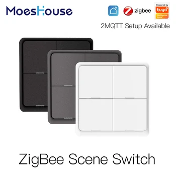 Tuya ZigBee Wireless 4 Банды, Кнопочный контроллер с переключением 12 сцен, работающий от батареи, Сценарий автоматизации настройки 2MQTT для устройств Tuya