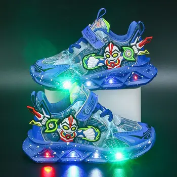 Кроссовки для мальчиков со светодиодной подсветкой; Повседневная детская обувь; Спортивные кроссовки для бега из японского аниме; детская светящаяся обувь для ходьбы