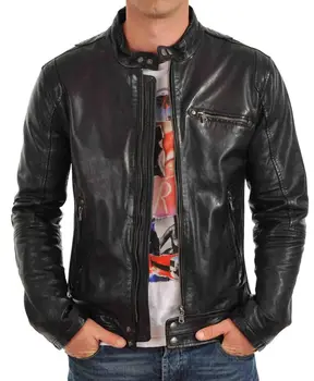 Мужская аутентичная куртка для верховой езды из овчины, приталенная мотоциклетная черная куртка, европейские и американские модные тенденции