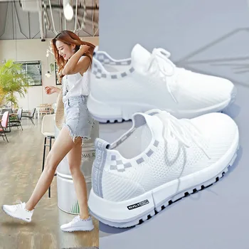 Женские повседневные тонкие туфли, дышащие нескользящие кроссовки на платформе, Модные осенние белые кроссовки на шнуровке 2023 года, женская обувь