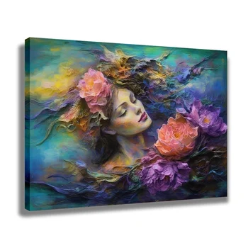 Forbeauty Фиолетово-розовые цветы, Спящая девушка, Галерея, холст, картина, Красочная Ваза под старину Для украшения дома