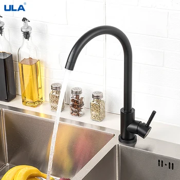 ULA, Черный кухонный кран из нержавеющей стали, кран для раковины, кран для горячей и холодной воды, кран с одной ручкой, кухонный смеситель для душа с вращением на 360 Градусов