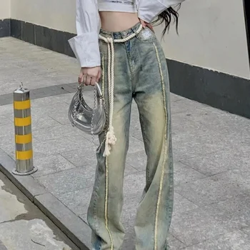 Джинсы 2022, Женские брюки нового дизайна, Свободные Широкие джинсы с высокой талией, ретро-брюки для женщин