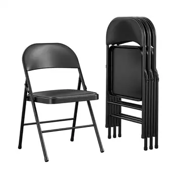 Металлический складной стул с виниловой обивкой, с двойным креплением, черный, 4-компьютерный стул, Настольные стулья, Офисные стулья и диваны, Офисное кресло Silla d