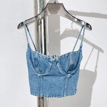 Тонкий джинсовый камзол с запахом в стиле ретро, универсальная мода 2023, летняя новинка, хит продаж 0311