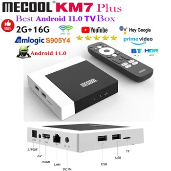 [Подлинный] MECOOL KM7 Plus Smart TV Box Android 11 Netflix 4k Google TV 2G DDR4 16G ROM 100M LAN Интернет S905Y4 Домашний медиаплеер