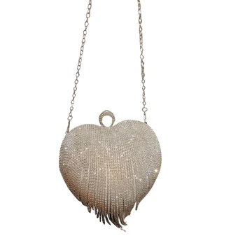 Женская вечерняя сумочка, универсальный клатч в форме сердца с кисточками, блестящий кошелек для свадебной вечеринки, женская сумка через плечо