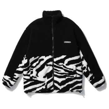 КРУЖЕВНЫЕ Куртки Шерпа в стиле хип-хоп с рисунком Зебры, Мужская И Женская Уличная одежда, Куртка с украшением карманов, Зимние куртки Харадзюку 2021 года