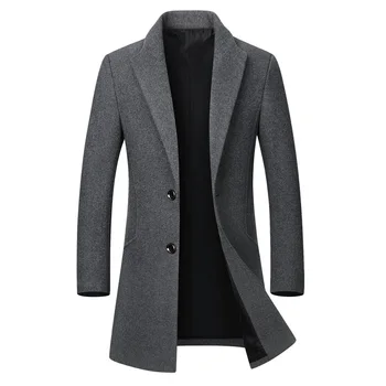 Высококачественная Осенне-зимняя Шерстяная куртка, Мужское шерстяное пальто, Повседневное шерстяное пальто с отложным воротником, мужской тренч с длинным рукавом, комбинированное пальто
