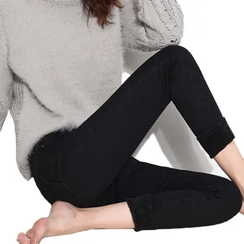 Женские плюшевые и утолщенные теплые джинсы: эластичные, обтягивающие, тонкие и с высокой талией, новый зимний тренд корейской версии