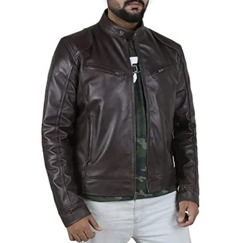 Мужской кардиган на молнии с карманом, украшение из искусственной кожи, Рубашка со стоячим воротником, Приталенная Кожаная куртка большого размера, куртка