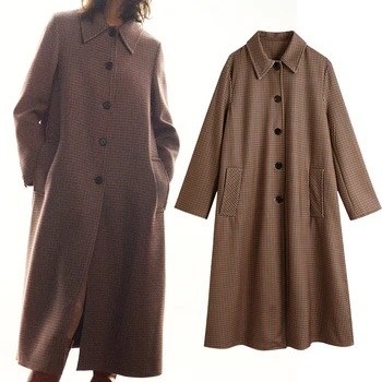 2020 Новый Демисезонный Женский тренч в клетку, Элегантная верхняя одежда, пальто для женщин с отложным воротником, Серая зимняя ветровка