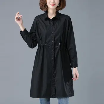 Женская одежда Тренч для женщин, куртка, верхняя одежда, тренч с отложным воротником во французском стиле, однотонная корейская версия