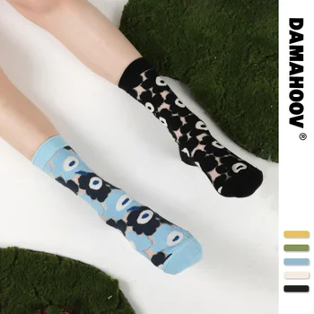 DAMAHOOV Весенне-летняя корейская версия Ins, Новые тонкие чулки из прозрачного стекла, дышащие носки средней длины с крупным цветком