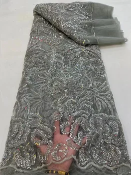 Роскошная Африканская Свадебная ткань с тяжелым бисером, Высококачественная Нигерийская кружевная ткань из французского тюля с блестками Для вечернего платья