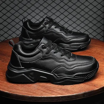Мужские кроссовки из мягкой кожи, водонепроницаемые кожаные кроссовки, верх из натуральной кожи плюс бархатные туфли, черная спортивная повседневная обувь M833