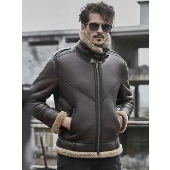 Дубленка, мужская коричневая куртка-бомбер B3, кожаная куртка 2019, новые мужские зимние пальто, короткая меховая куртка