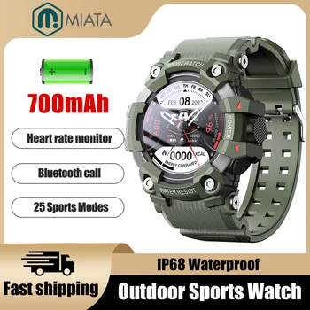 Открытый военный Bluetooth вызов Smartwatch 700 мАч Большая батарея IP68 Водонепроницаемые мужские спортивные часы 2023 Браслет сердечного ритма