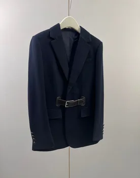Кашемировый пиджак с кожаным поясом дизайн повседневная мода 2023 осень новый стиль 0316