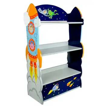 Фантастические поля Космического пространства, детская деревянная 3-х ярусная книжная полка с ящиком для хранения, синий/Мульти