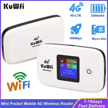 Мобильный маршрутизатор KuWFi 3G/4G LTE 150 Мбит/с, Карманный Модем, Мини Переносной Маршрутизатор для Путешествий на открытом Воздухе, Батарея 2400 мАч, Поддержка 10 Устройств
