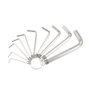 Набор шестигранных ключей uxcell, комбинированный ключ 10 в 1 L-образной формы с кольцом для ремонтного инструмента (серебристый тон)