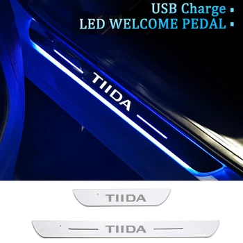 Движущаяся автомобильная светодиодная лампа для педали приветствия Nissan Tiida, Акриловый порог передней задней двери, USB Power, декоративная лента, Аксессуары