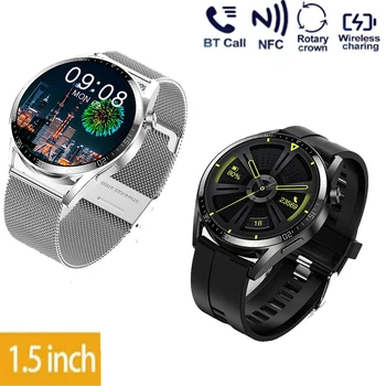Смарт-часы Мужские 1,5 дюймов Bluetooth Вызов Беспроводное Зарядное Устройство NFC IP68 Smartwatch Мужские для PocoX4Pro Realme 5 Redmi 10X 8A Note 9 9s