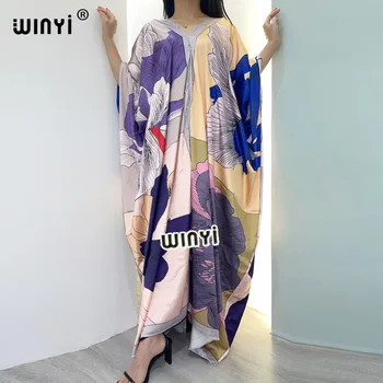 Летние ближневосточные высококачественные саржевые платья ручной работы с модным принтом, сексуальные женские халаты WINYI Maxi, длинное пляжное богемное платье с V-образным вырезом